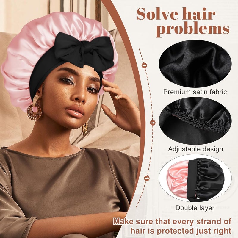 CHLINS Satin Bonnet Silk Bonnet for Sleeping Silk Sleep Cap Double Layer Hair Bonnet with Elastic Tie Band for Curly Hair Night Cap - Image 4